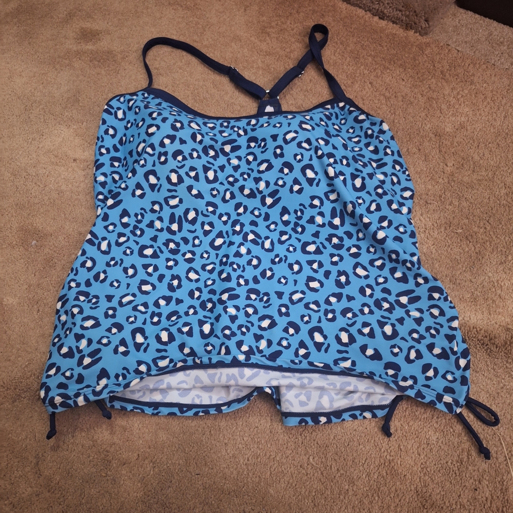 Blue Leopard Print Tankini Top
